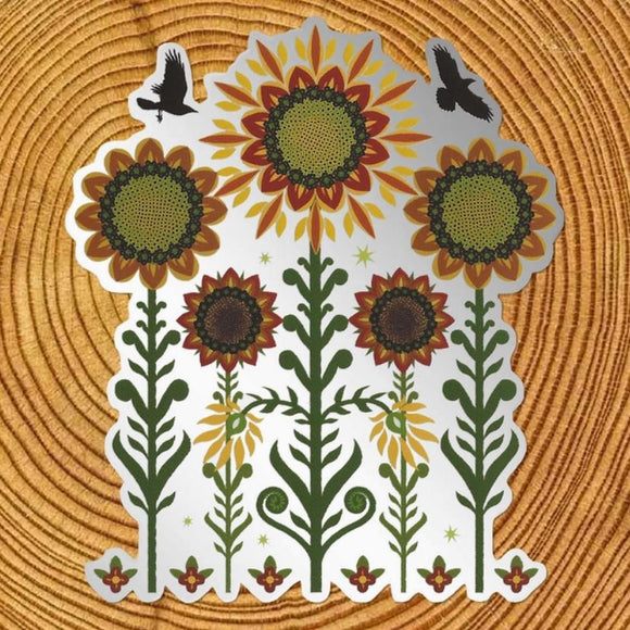 Sunflowers and Crows Sticker by Little Gold Fox Designs