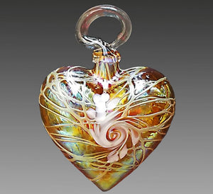 Gold Swirl Heart Ornament by Vines Art Glass