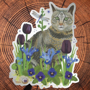 Tabby Cat and Dragonfly Sticker by Little Gold Fox Designs