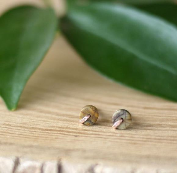 Tiny Stud Earrings with Tan/Brown Jasper by Brianna Kenyon