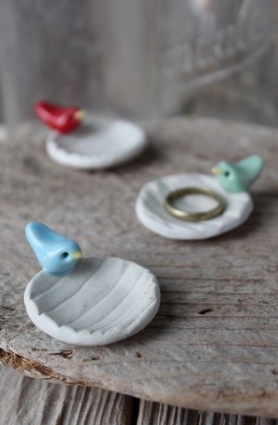 Teeny-Tiny Faux Bois and Bird Mini Dish by Tasha McKelvey