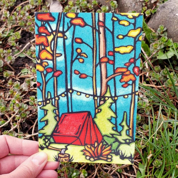 Tent Camping Postcard by Sarah Angst