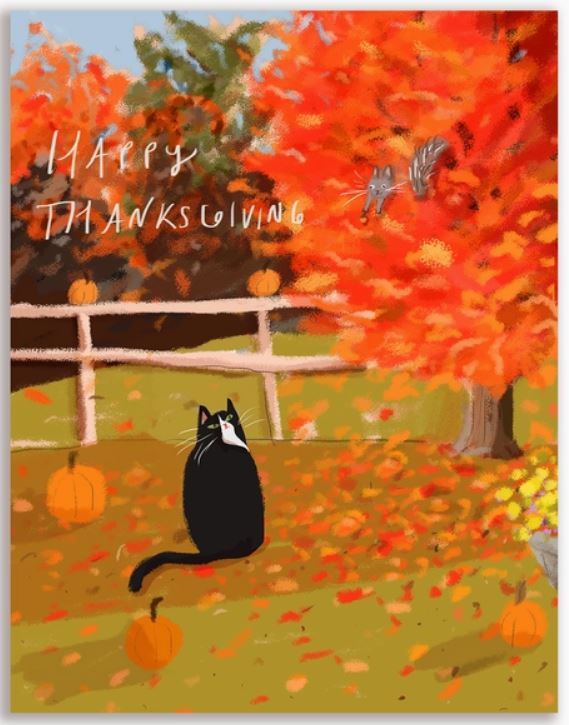 Thanksgiving Fall Vibes Cat Greeting Card by Jamie Shelman