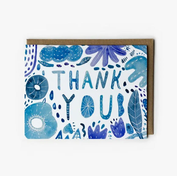 Blue Watercolor Thank You Greeting Card by Honeyberry Studios