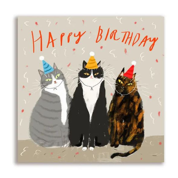 Three Birthday Cats Greeting Card by Jamie Shelman