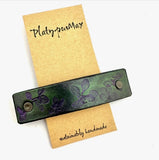 Purple and Green Thyme Leaves Leather Hair Barrette by Platypus Max