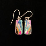 Tiny Rectangle Composite Featherwood Earrings #1151 by Buzz Coren