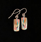 Tiny Rectangle Composite Featherwood Earrings #1151 by Buzz Coren