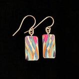Tiny Rectangle Composite Featherwood Earrings #1151 by Buzz Coren
