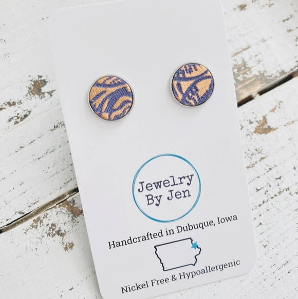 Stud Earrings: Navy and Rose Gold Tooled by Jewelry By Jen