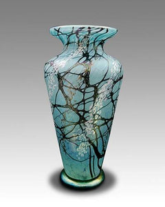 Turquoise and Silver Traditional Vase by Vines Art Glass