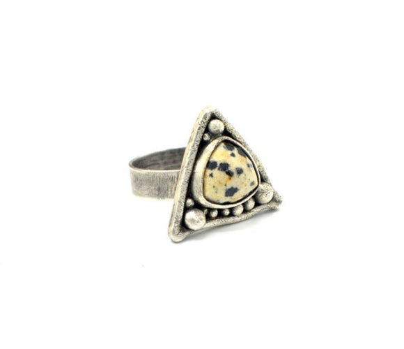 Triangle Dalmatian Jasper Ring by Amber Carlin