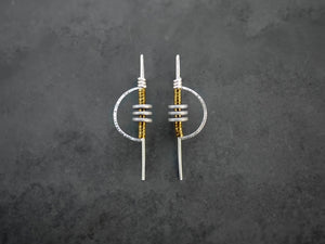 Half Moon Trio Earrings with Silver Discs/Gold Beads by Brianna Kenyon