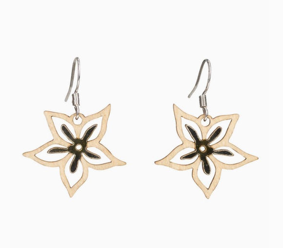 Twig Tropical Flower Lasercut Wood Earrings by Woodcutts