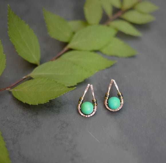 Teardrop Wire and Stone Earrings with Turquoise Beads - Medium by Brianna Kenyon