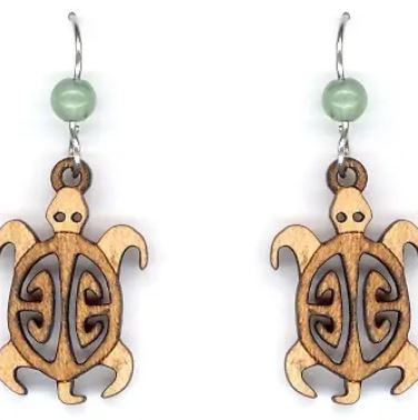 Natural Harmony Turtle Lasercut Wood Earrings by Woodcutts