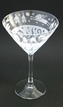 Vina People Etched Martini Glass by Leandra Drumm Designs