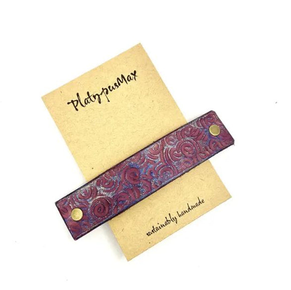 Violet Spirals - Gold Leather Hair Barrette by Platypus Max