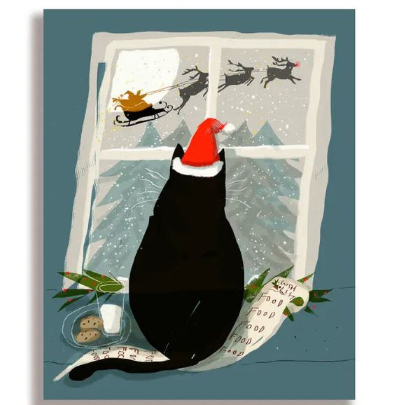 Waiting For Santa Christmas Cat Greeting Card by Jamie Shelman