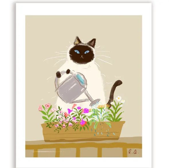 Water Your Plants Cat Print by Jamie Shelman