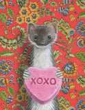 Valentine Weasel Blank Greeting Card by Emily Uchytil
