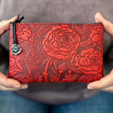 Wild Rose Leather Zipper Pouch by Oberon Design