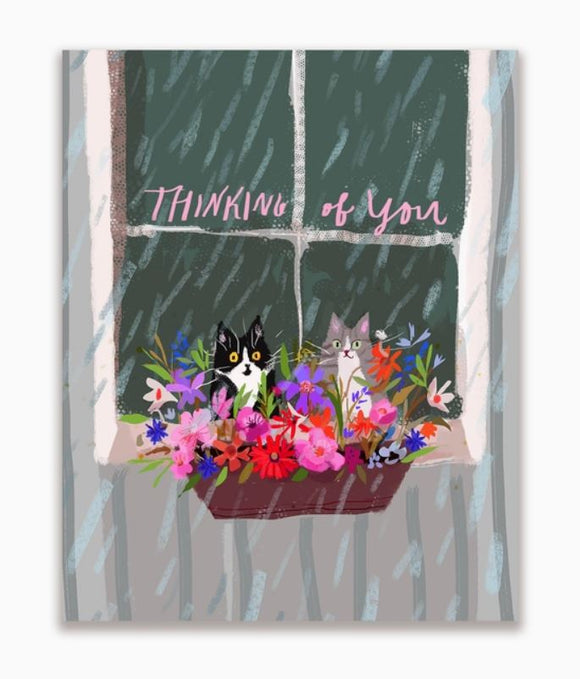 Thinking of You Window Cat Greeting Card by Jamie Shelman