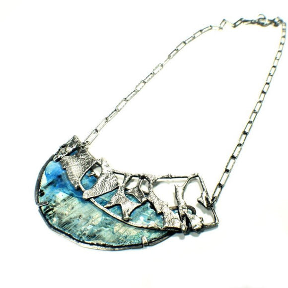 Winter Blues Enamel and Silver Bib Necklace by Amber Carlin