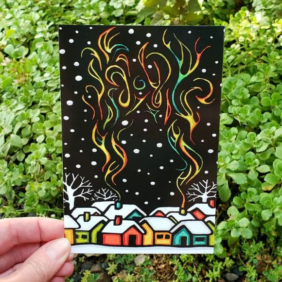 Holiday Winter Cabin Postcard by Sarah Angst