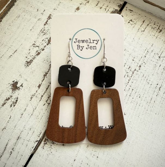 Wood Trapezoid Earrings: Black by Jewelry By Jen