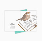 Bookworm Wren Card by Burdock & Bramble