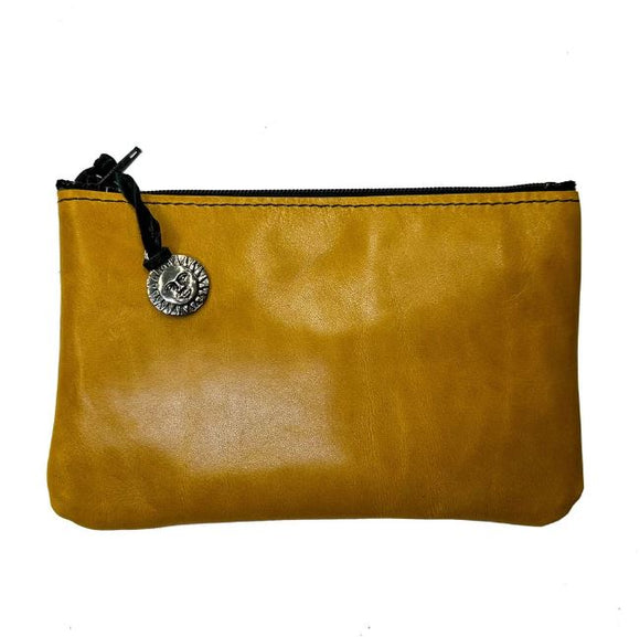 Yellow Leather Zipper Pouch by Oberon Design