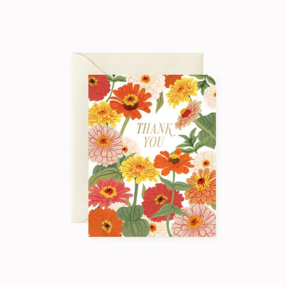 Zinnias Thank You Greeting Card by Oana Befort
