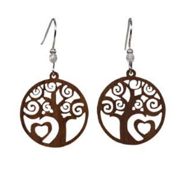 Medium Love Tree Lasercut Wood Earrings by Woodcutts