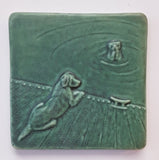 Dog with Otter 4" x 4" Tile by Whistling Frog