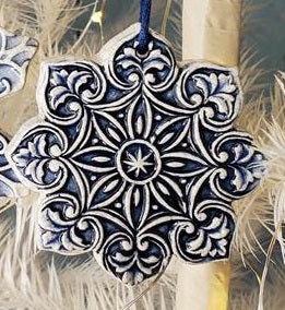 Snowflake Bloom Ceramic Ornament by Mary DeCaprio