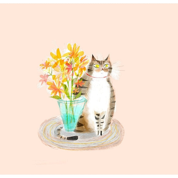 Cat With Flowers Print by Jamie Shelman