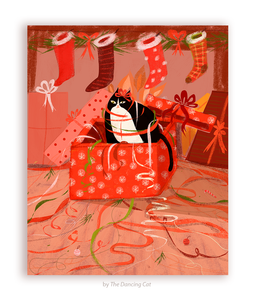 Christmas Gift Cat Greeting Card by Jamie Shelman