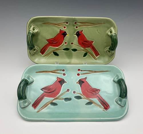 Cardinal Tray by Bluegill Pottery