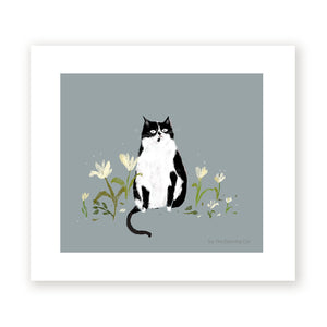 Tuxedo Cat in the Garden Print by Jamie Shelman