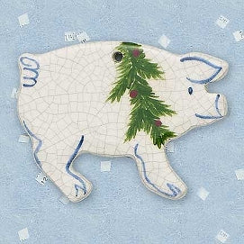 Pig With Wreath Ceramic Ornament by Mary DeCaprio