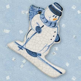 Snowman Skiing Ceramic Ornament by Mary DeCaprio