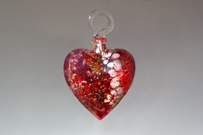 Gold-Lined Red Heart Ornament by Vines Art Glass