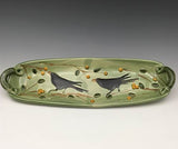 Crow Long Serving Tray with Handles by Bluegill Pottery