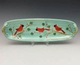 Cardinal Long Serving Tray with Handles by Bluegill Pottery