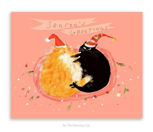Christmas Cuddle Cat Greeting Card by Jamie Shelman