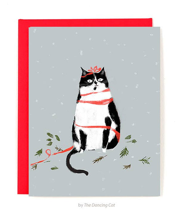 Christmas Tuxedo Cat Greeting Card by Jamie Shelman