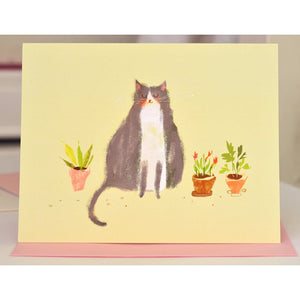 Plant Cat Greeting Card by Jamie Shelman