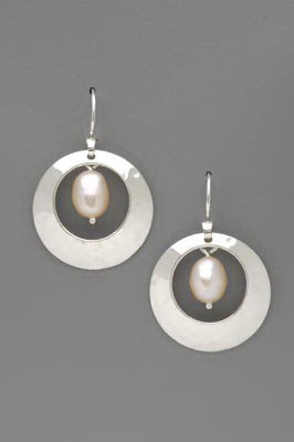 Hammered Disc with Bead Earrings by Thomas Kuhner