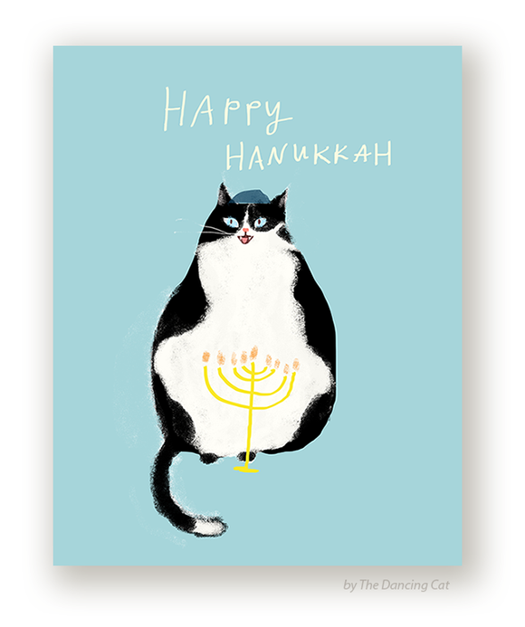 Hanukkah Tuxedo Cat Greeting Card by Jamie Shelman